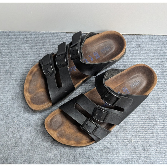 Betula Sandals Womens 6 Black Leather Buckle 3 Strap Comfort Boho Birkenstock - Picture 3 of 7